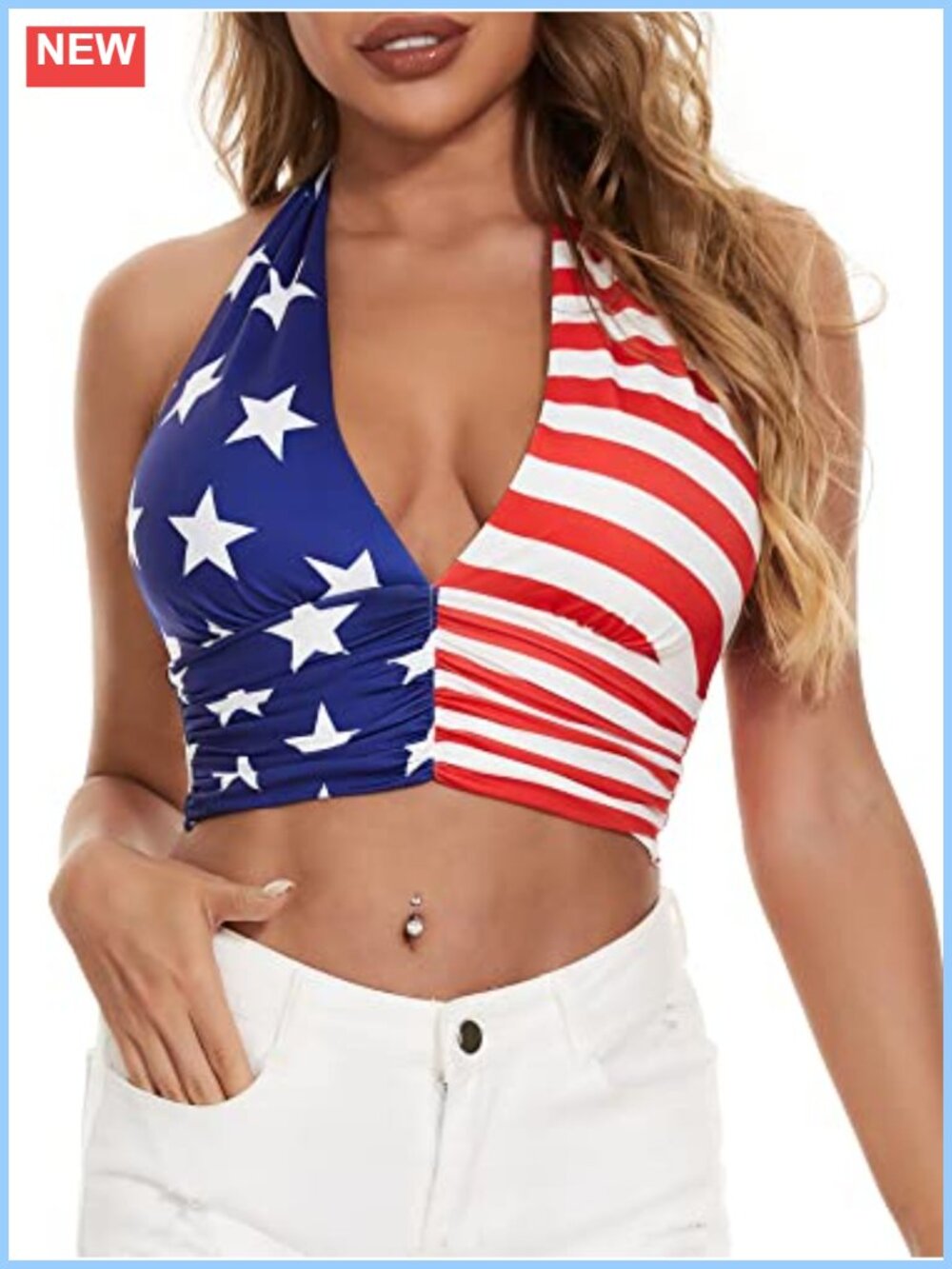 Women Halter Crop Tank Top Deep V Neck Backless Drawstring Summer